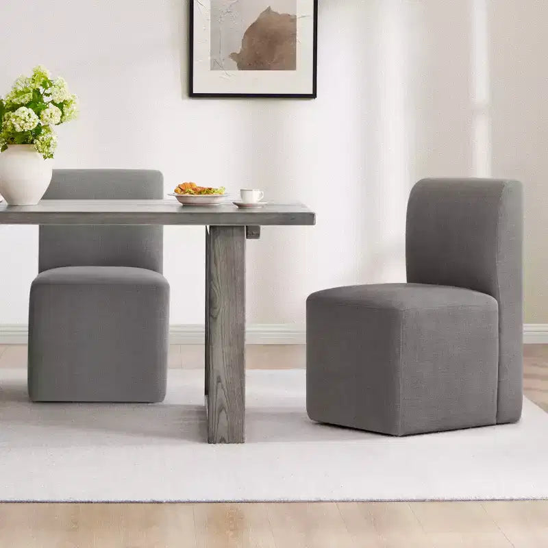 Spruce&Spring Upholstered Movable Rolling Dining Chairs with Casters Set of 2