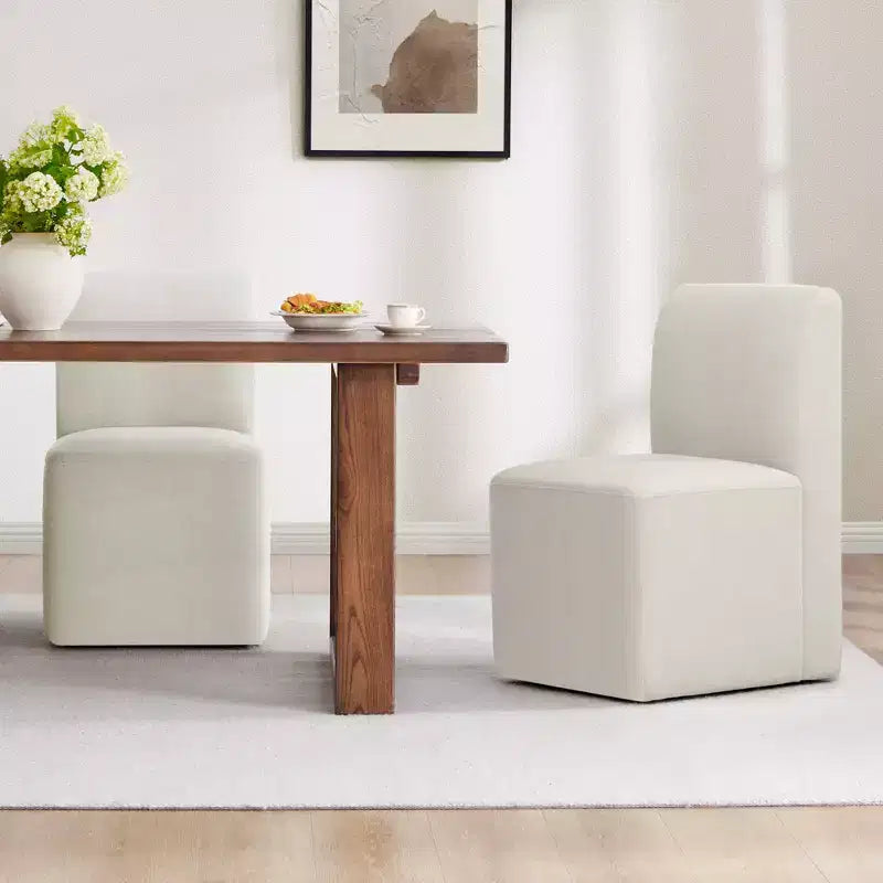 Spruce&Spring Upholstered Movable Rolling Dining Chairs with Casters Set of 2