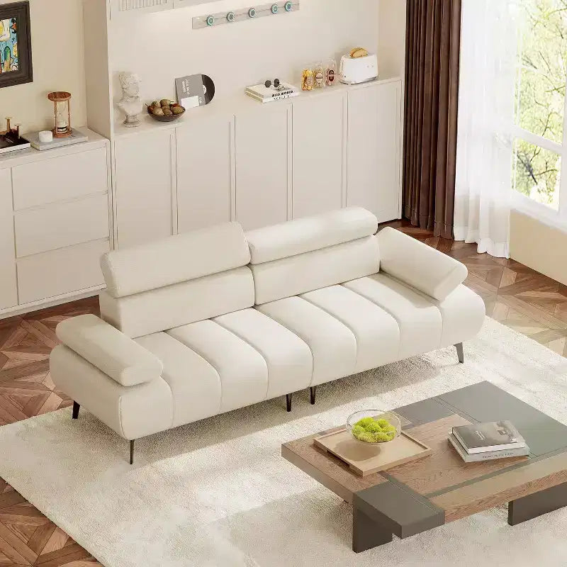 Acekool 86'' Futon Sofa Bed Couch, Convertible 3-Seater with Adjustable Backrest & Headrest, Faux Leather Sleeper, for Living Room, Sofa