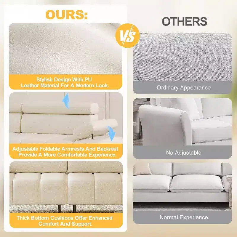 Acekool 86'' Futon Sofa Bed Couch, Convertible 3-Seater with Adjustable Backrest & Headrest, Faux Leather Sleeper, for Living Room, Sofa
