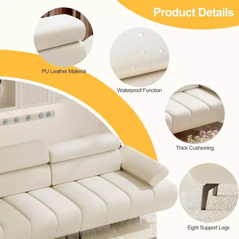 Acekool 86'' Futon Sofa Bed Couch, Convertible 3-Seater with Adjustable Backrest & Headrest, Faux Leather Sleeper, for Living Room, Sofa