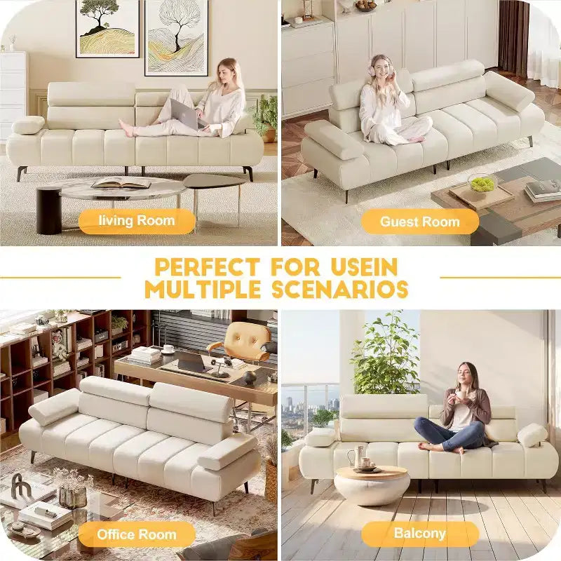 Acekool 86'' Futon Sofa Bed Couch, Convertible 3-Seater with Adjustable Backrest & Headrest, Faux Leather Sleeper, for Living Room, Sofa