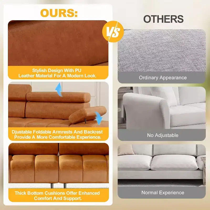 Acekool 86'' Futon Sofa Bed Couch, Convertible 3-Seater with Adjustable Backrest & Headrest, Faux Leather Sleeper, for Living Room, Sofa
