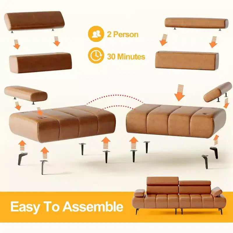 Acekool 86'' Futon Sofa Bed Couch, Convertible 3-Seater with Adjustable Backrest & Headrest, Faux Leather Sleeper, for Living Room, Sofa