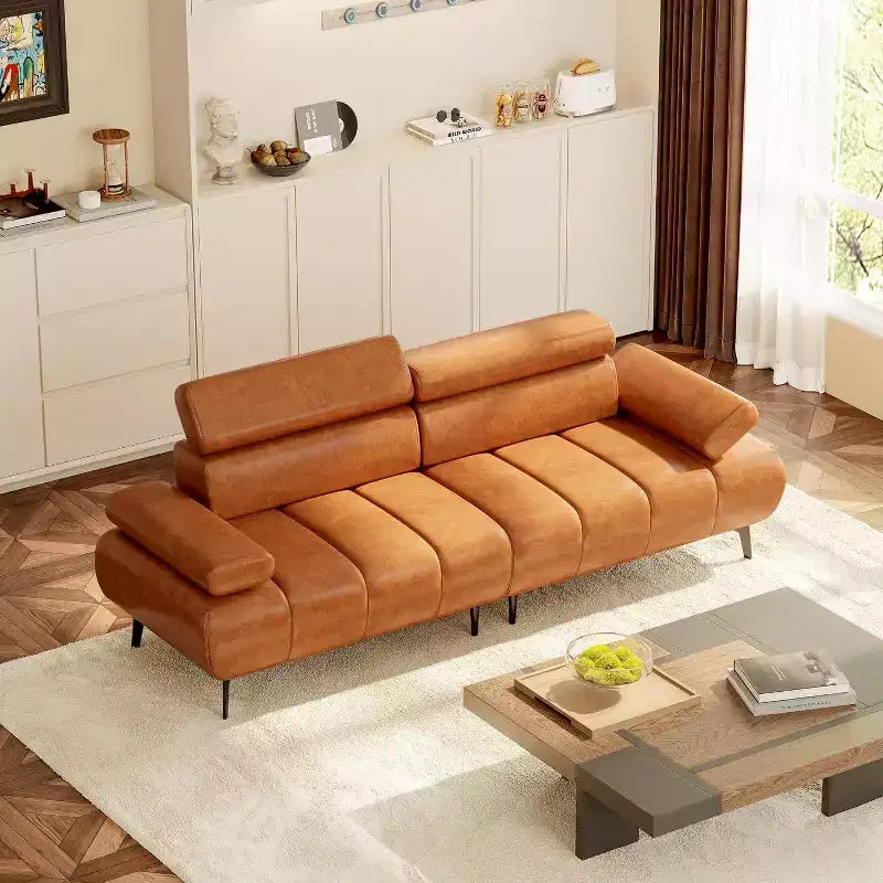 Acekool 86'' Futon Sofa Bed Couch, Convertible 3-Seater with Adjustable Backrest & Headrest, Faux Leather Sleeper, for Living Room, Sofa