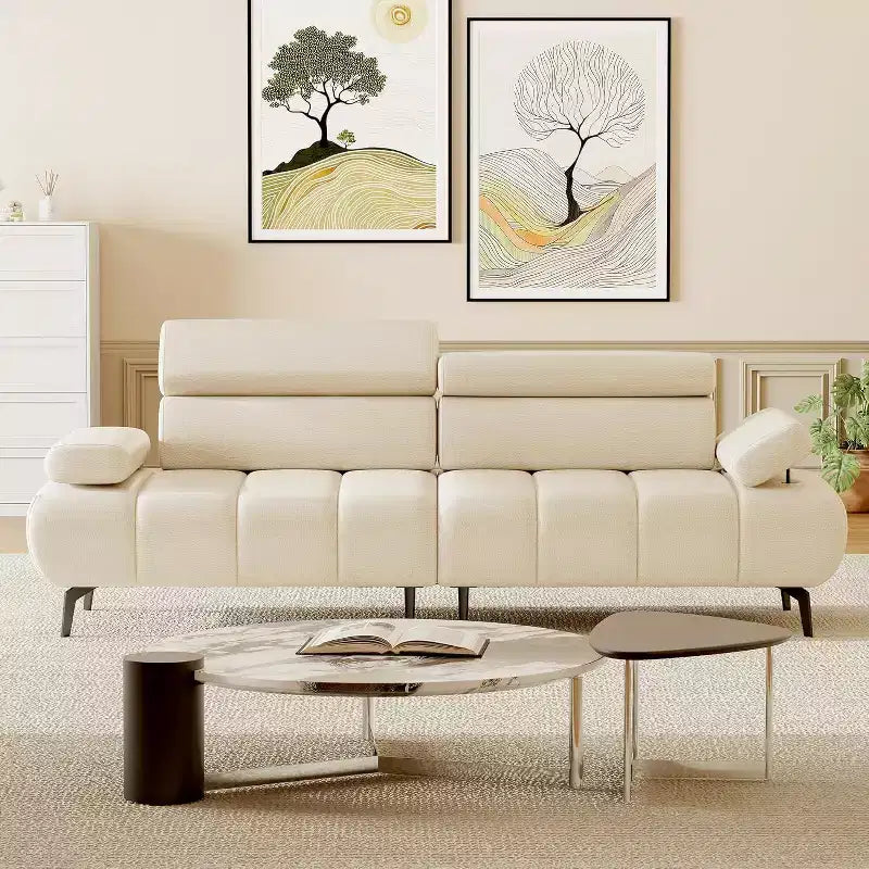 Acekool 86'' Futon Sofa Bed Couch, Convertible 3-Seater with Adjustable Backrest & Headrest, Faux Leather Sleeper, for Living Room, Sofa