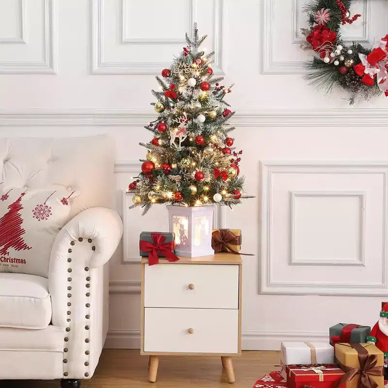 Acekool 3ft Flocked Tabletop Tree: Instant Seasonal Ambiance with Wireless Lighting