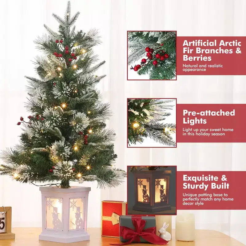Acekool 3ft Flocked Tabletop Tree: Instant Seasonal Ambiance with Wireless Lighting
