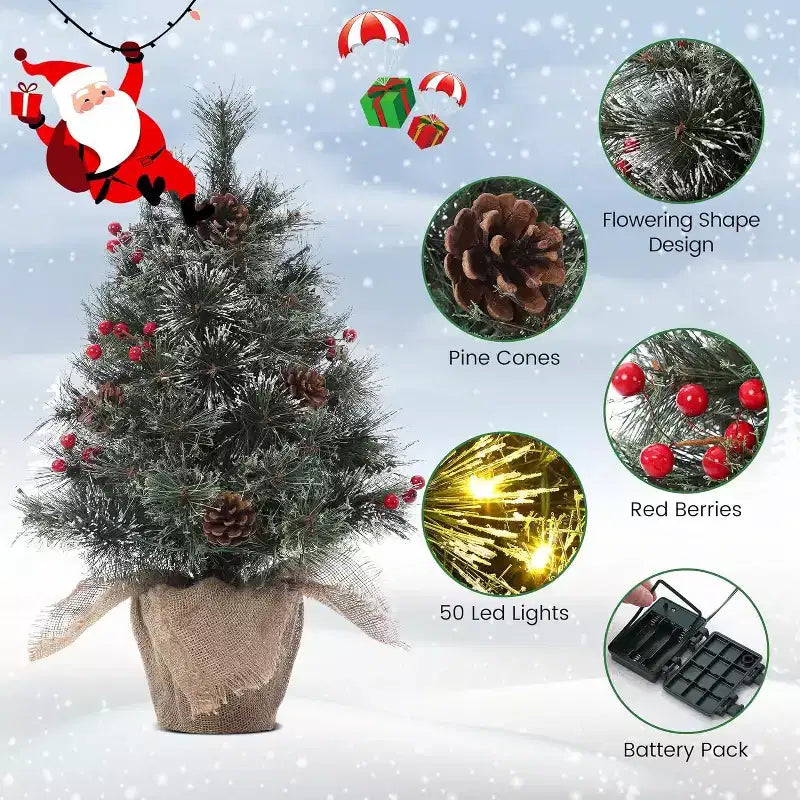 Acekool 3ft Flocked Tabletop Tree: Instant Seasonal Ambiance with Wireless Lighting