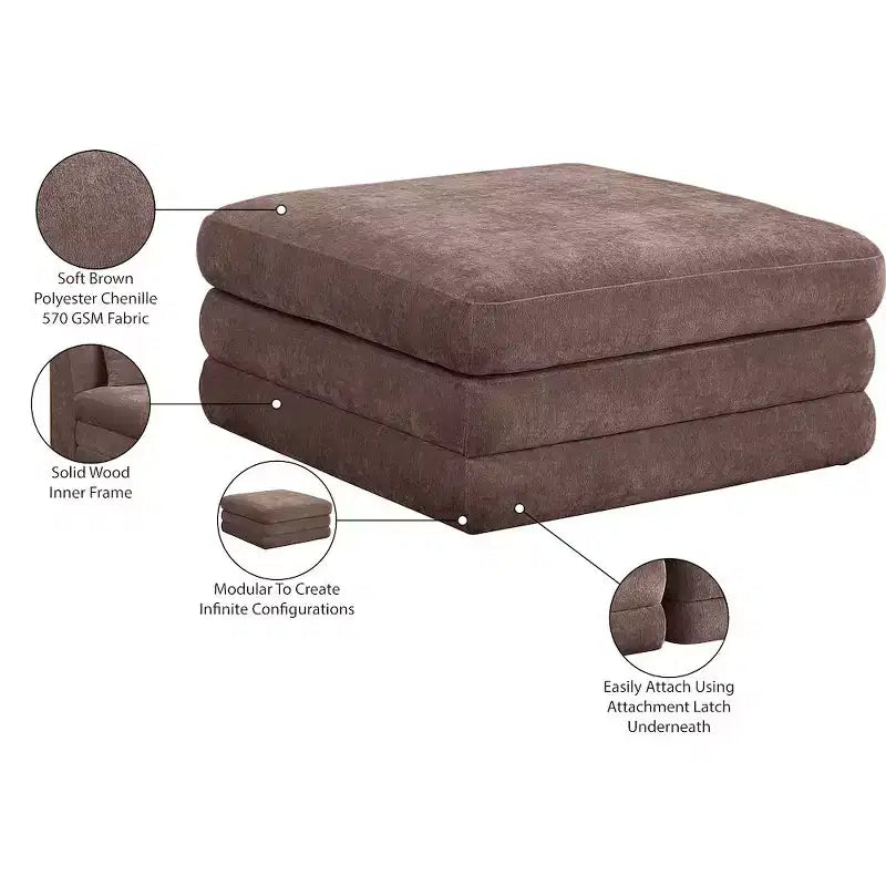 Meridian Furniture,Stellar Chenille Fabric Upholstered Modular Modular Ottoman