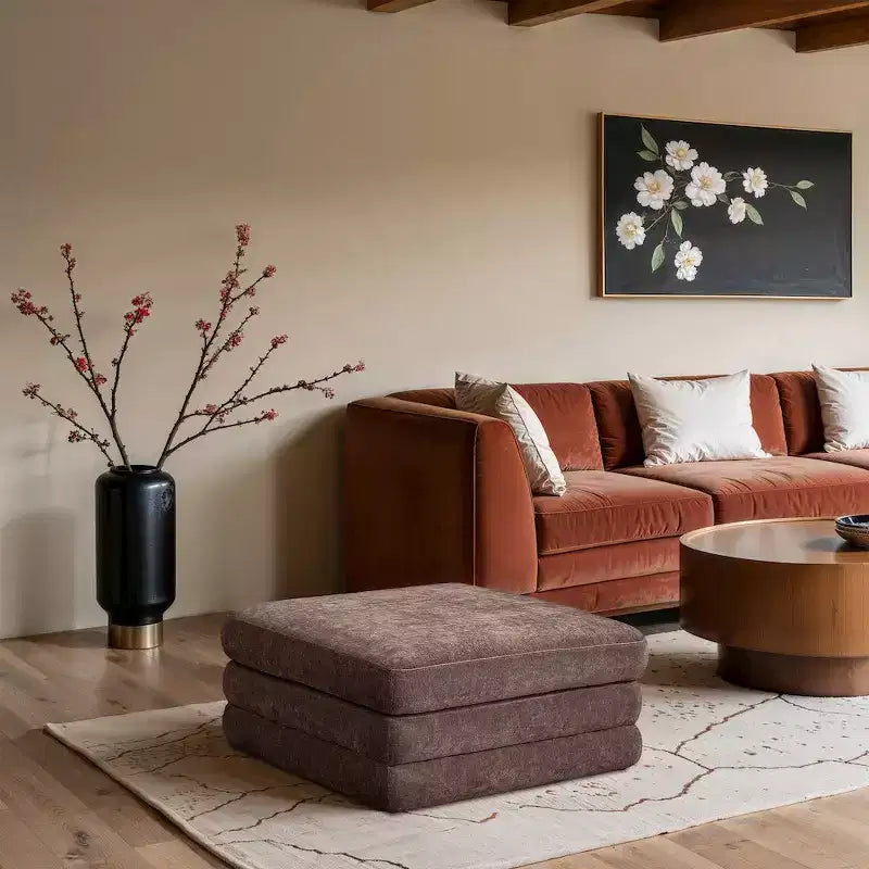Meridian Furniture,Stellar Chenille Fabric Upholstered Modular Modular Ottoman