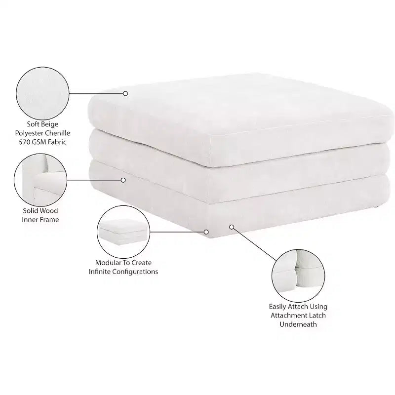 Meridian Furniture,Stellar Chenille Fabric Upholstered Modular Modular Ottoman