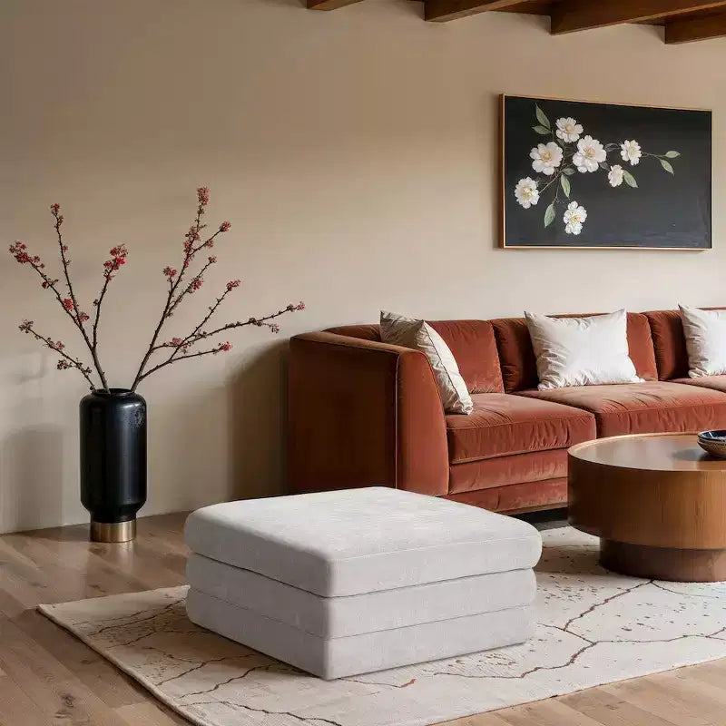 Meridian Furniture,Stellar Chenille Fabric Upholstered Modular Modular Ottoman