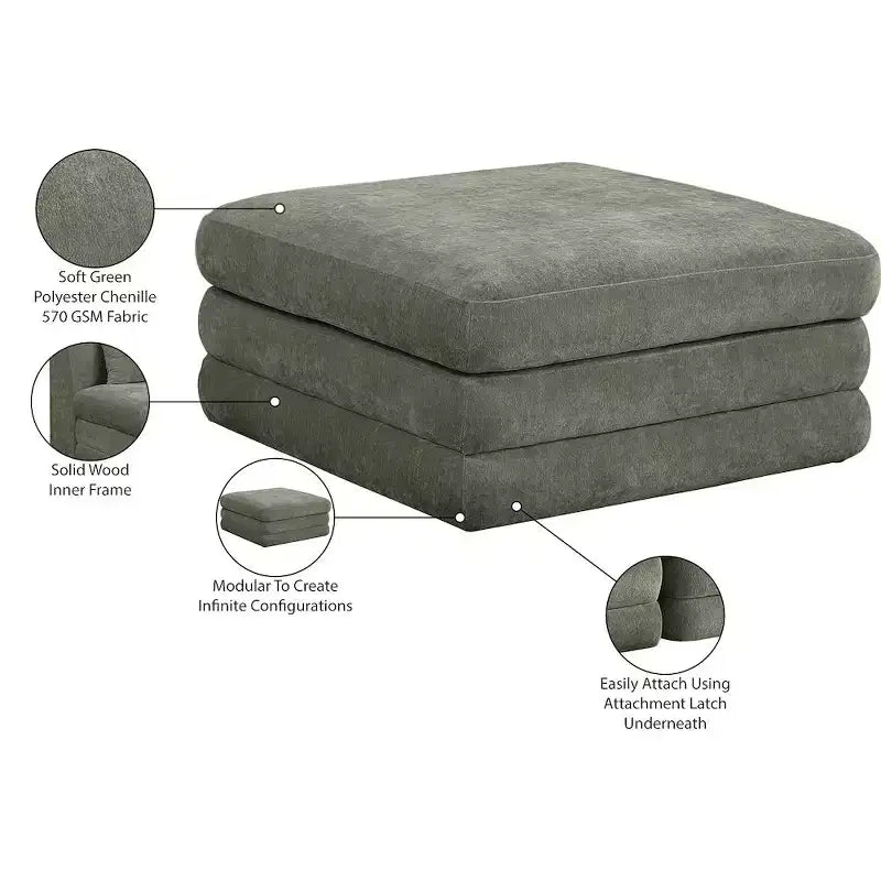 Meridian Furniture,Stellar Chenille Fabric Upholstered Modular Modular Ottoman