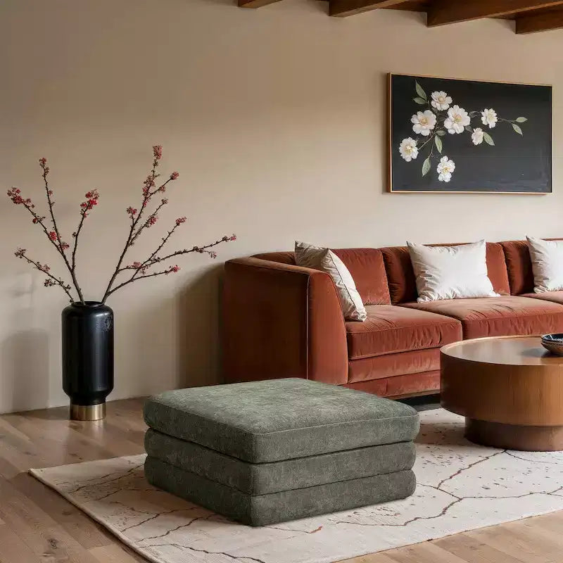 Meridian Furniture,Stellar Chenille Fabric Upholstered Modular Modular Ottoman