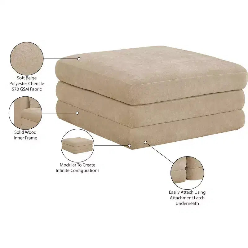 Meridian Furniture,Stellar Chenille Fabric Upholstered Modular Modular Ottoman