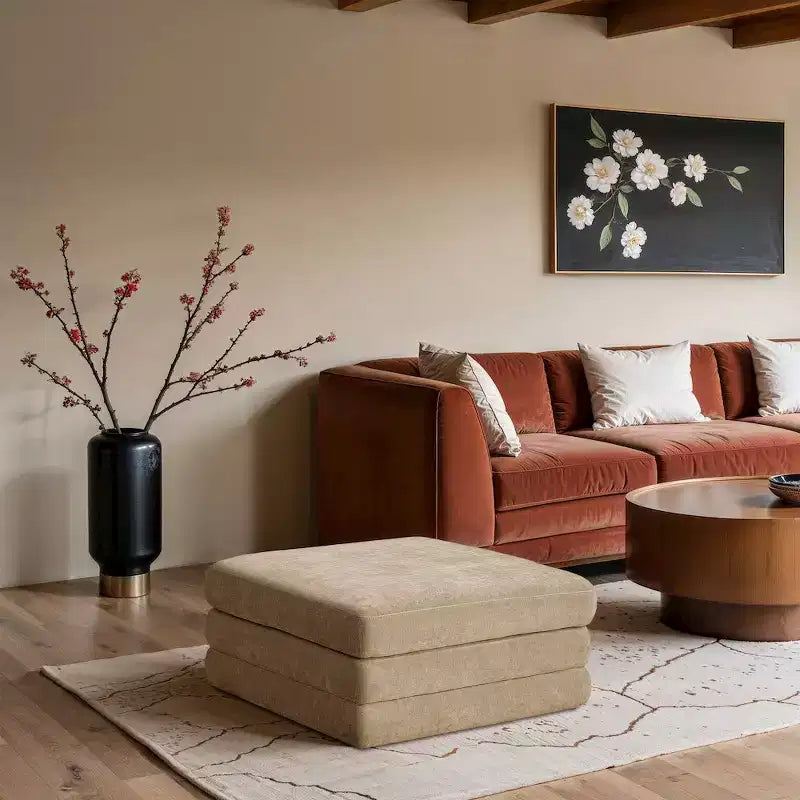 Meridian Furniture,Stellar Chenille Fabric Upholstered Modular Modular Ottoman