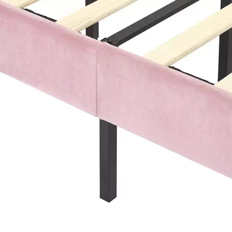 VECELO Upholstered Crown-Shaped Kids Bed Frame Wooden Platform Bed with Adjustable Headboard, No Box Spring Needed