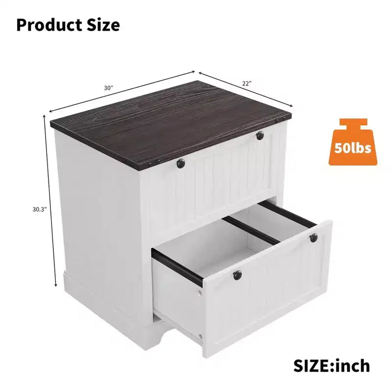 2 Drawer Farmhouse File Cabinet,30 Wood Lateral Filing Cabinet,Drawer storage cabinets, bedside tables with Hanging File Folders for Home Office