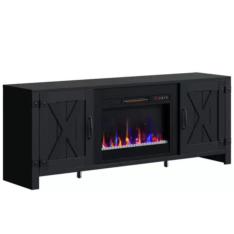 Bestier 63 Farmhouse Fireplace TV Stand for TVs up to 70, LED Media Console Entertainment Center with 23 Fireplace Heater & Cabinet With Barn Door