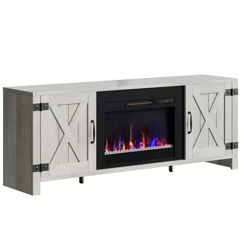 Bestier 63 Farmhouse Fireplace TV Stand for TVs up to 70, LED Media Console Entertainment Center with 23 Fireplace Heater & Cabinet With Barn Door