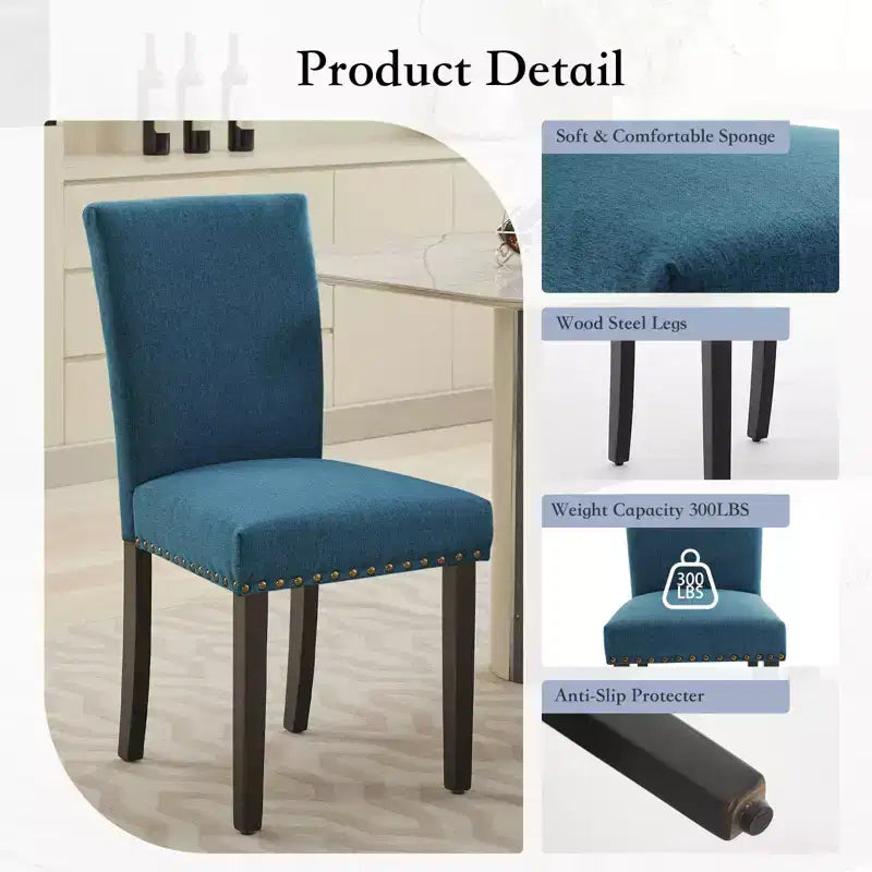 Modern Dining Chairs Set of 2, Upholstered Fabric Kitchen Chairs with Nailhead Trim, Comfortable Dining Chairs for Small Space Apartment, Home