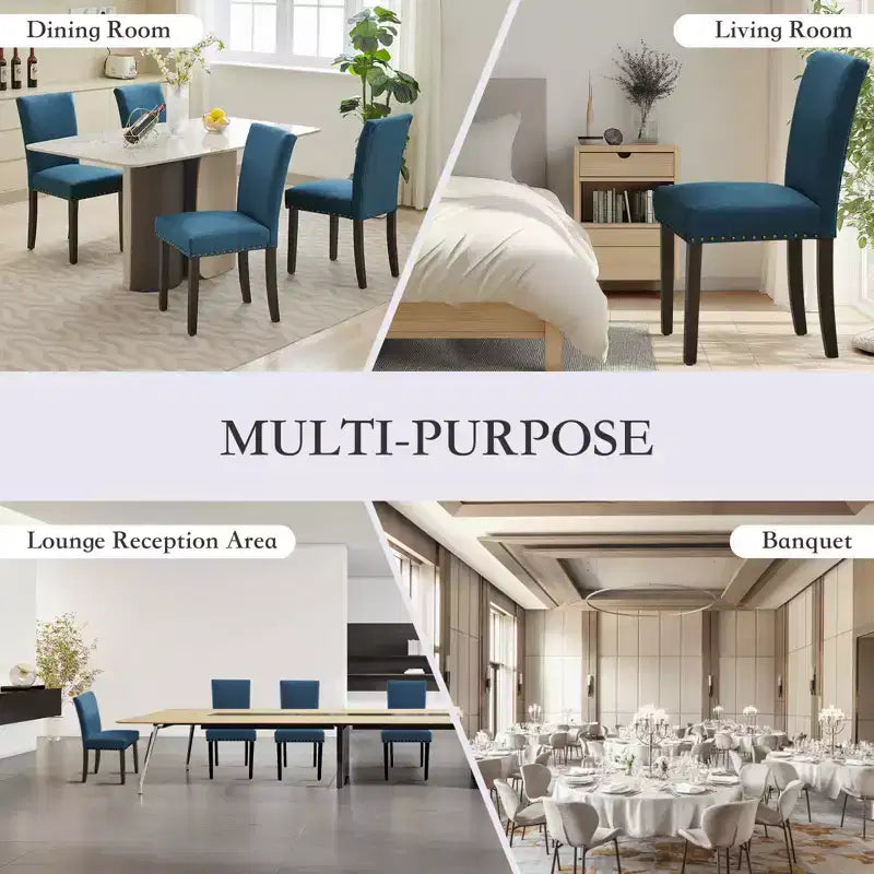 Modern Dining Chairs Set of 2, Upholstered Fabric Kitchen Chairs with Nailhead Trim, Comfortable Dining Chairs for Small Space Apartment, Home