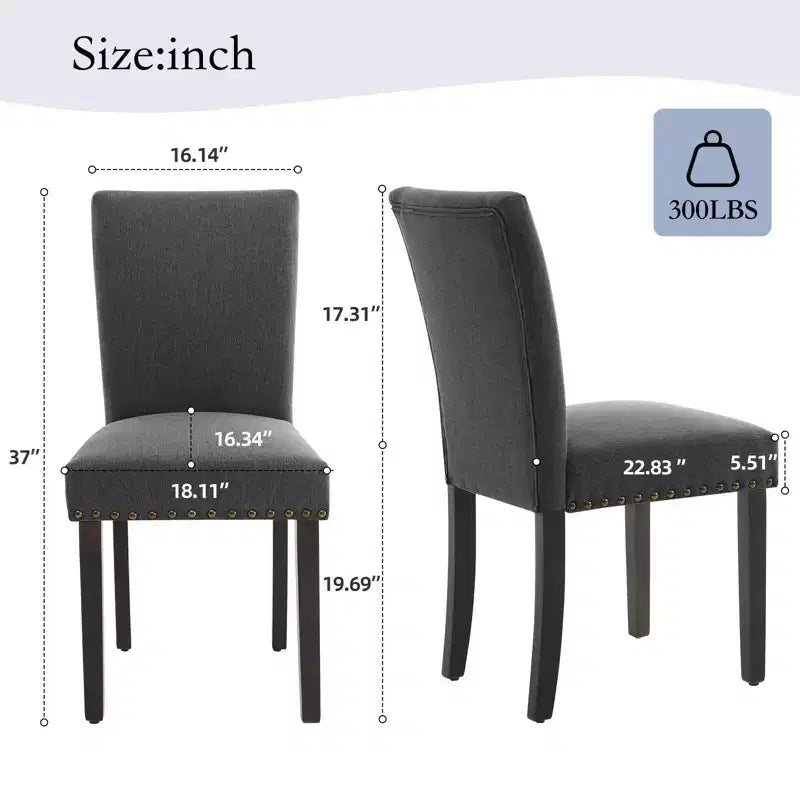 Modern Dining Chairs Set of 2, Upholstered Fabric Kitchen Chairs with Nailhead Trim, Comfortable Dining Chairs for Small Space Apartment, Home
