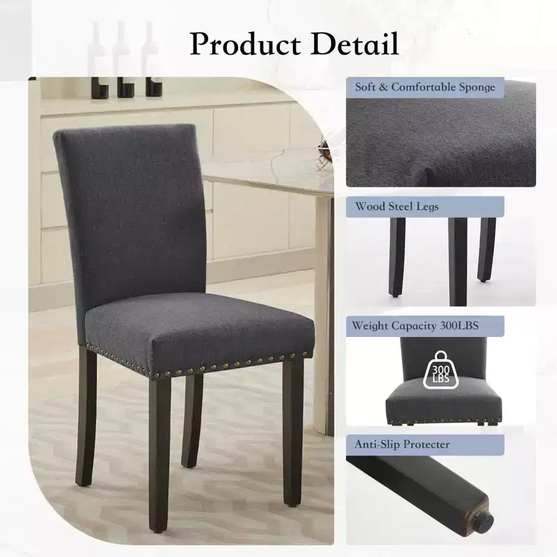 Modern Dining Chairs Set of 2, Upholstered Fabric Kitchen Chairs with Nailhead Trim, Comfortable Dining Chairs for Small Space Apartment, Home