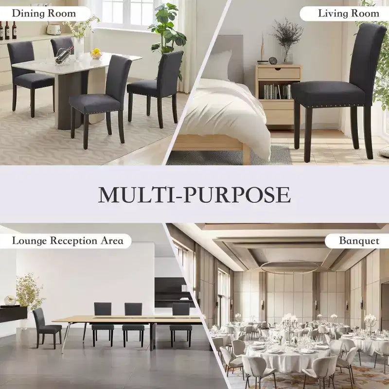 Modern Dining Chairs Set of 2, Upholstered Fabric Kitchen Chairs with Nailhead Trim, Comfortable Dining Chairs for Small Space Apartment, Home