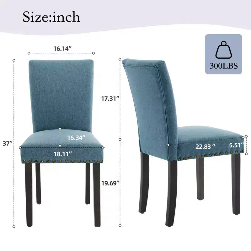 Modern Dining Chairs Set of 2, Upholstered Fabric Kitchen Chairs with Nailhead Trim, Comfortable Dining Chairs for Small Space Apartment, Home