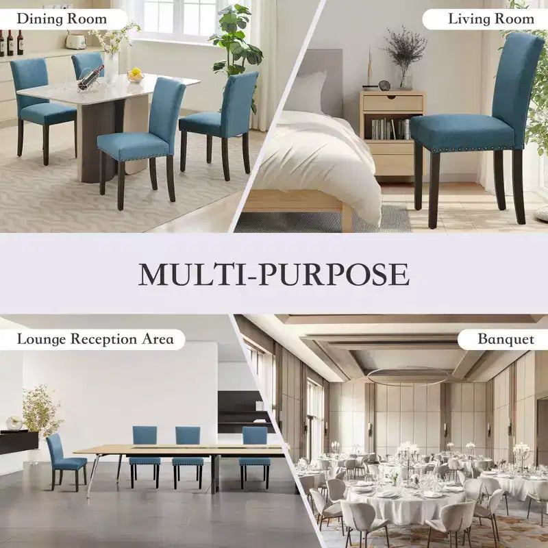 Modern Dining Chairs Set of 2, Upholstered Fabric Kitchen Chairs with Nailhead Trim, Comfortable Dining Chairs for Small Space Apartment, Home