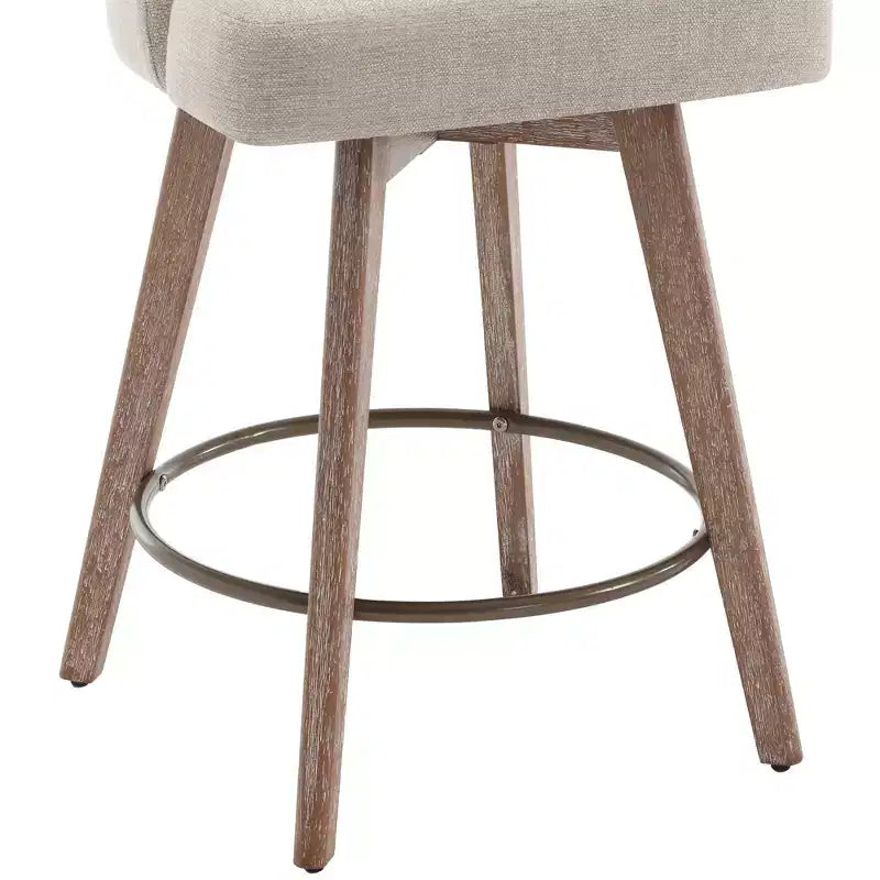 Bekrvio 26'' Counter Height Swivel Bar Stools Set of 4 Backs and Wood Legs,Linen Fabric/PU Leather Upholstered Barstools for Kitchen Island