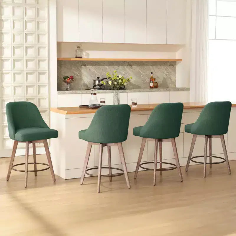 Bekrvio 26'' Counter Height Swivel Bar Stools Set of 4 Backs and Wood Legs,Linen Fabric/PU Leather Upholstered Barstools for Kitchen Island
