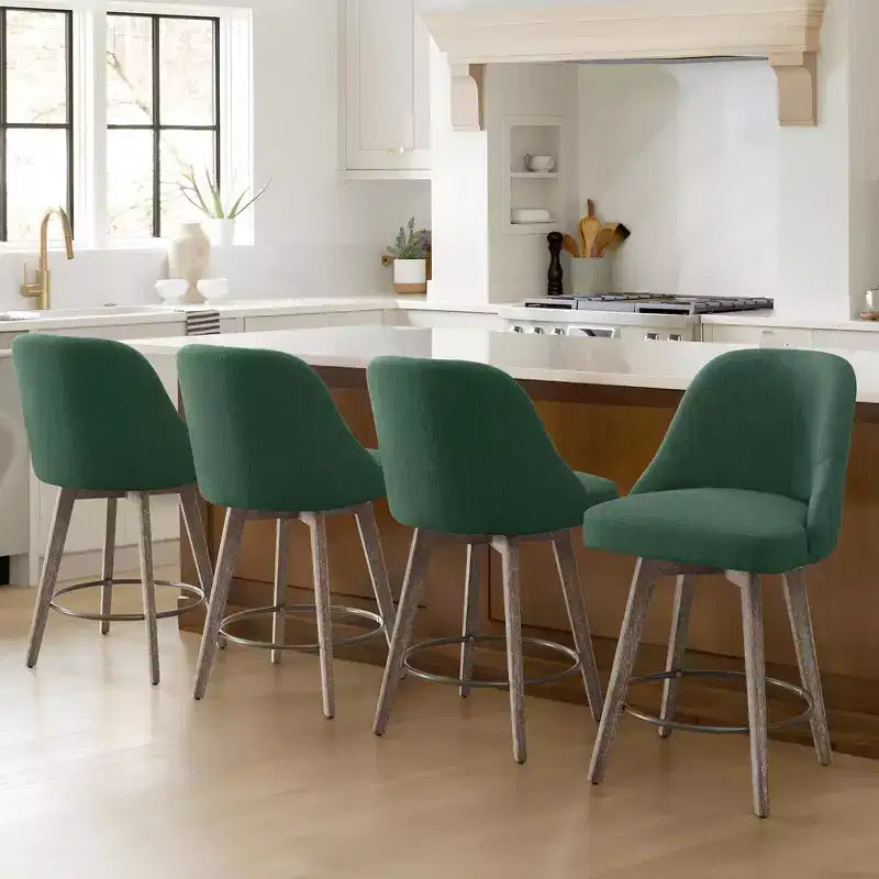 Bekrvio 26'' Counter Height Swivel Bar Stools Set of 4 Backs and Wood Legs,Linen Fabric/PU Leather Upholstered Barstools for Kitchen Island