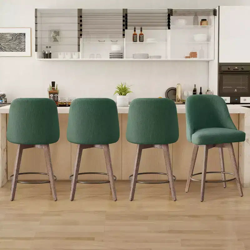 Bekrvio 26'' Counter Height Swivel Bar Stools Set of 4 Backs and Wood Legs,Linen Fabric/PU Leather Upholstered Barstools for Kitchen Island