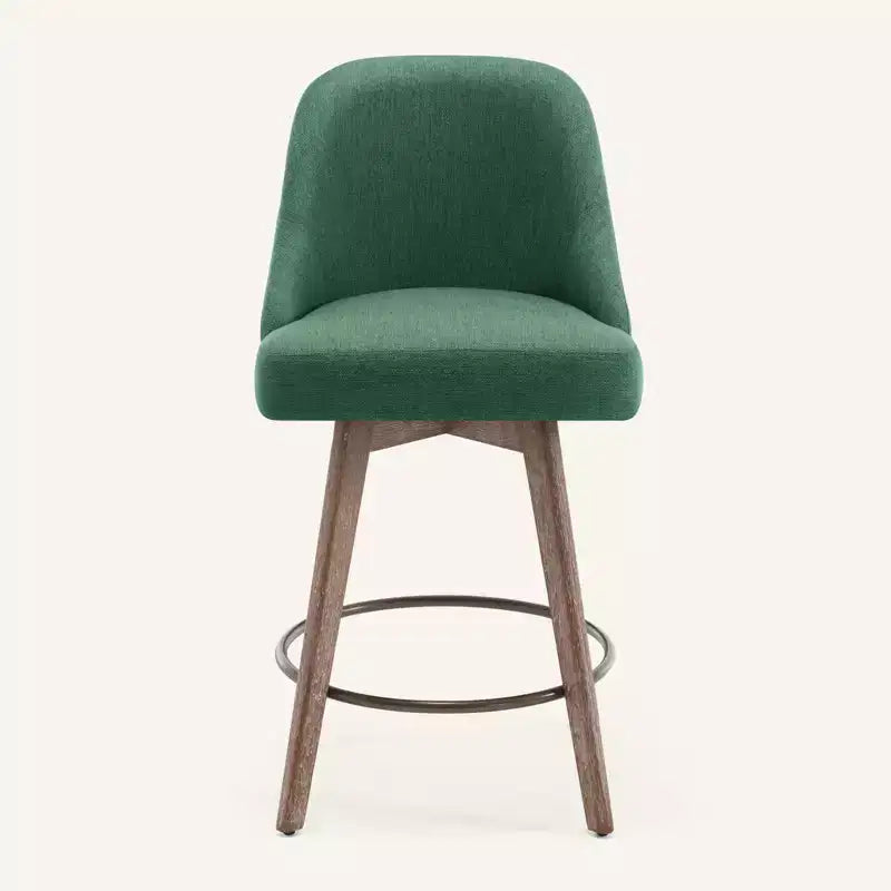Bekrvio 26'' Counter Height Swivel Bar Stools Set of 4 Backs and Wood Legs,Linen Fabric/PU Leather Upholstered Barstools for Kitchen Island