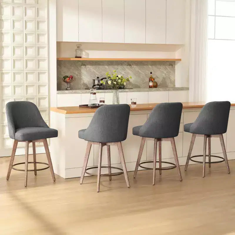 Bekrvio 26'' Counter Height Swivel Bar Stools Set of 4 Backs and Wood Legs,Linen Fabric/PU Leather Upholstered Barstools for Kitchen Island