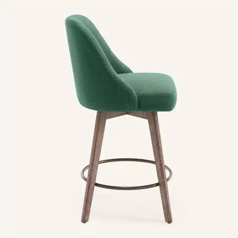 Bekrvio 26'' Counter Height Swivel Bar Stools Set of 4 Backs and Wood Legs,Linen Fabric/PU Leather Upholstered Barstools for Kitchen Island