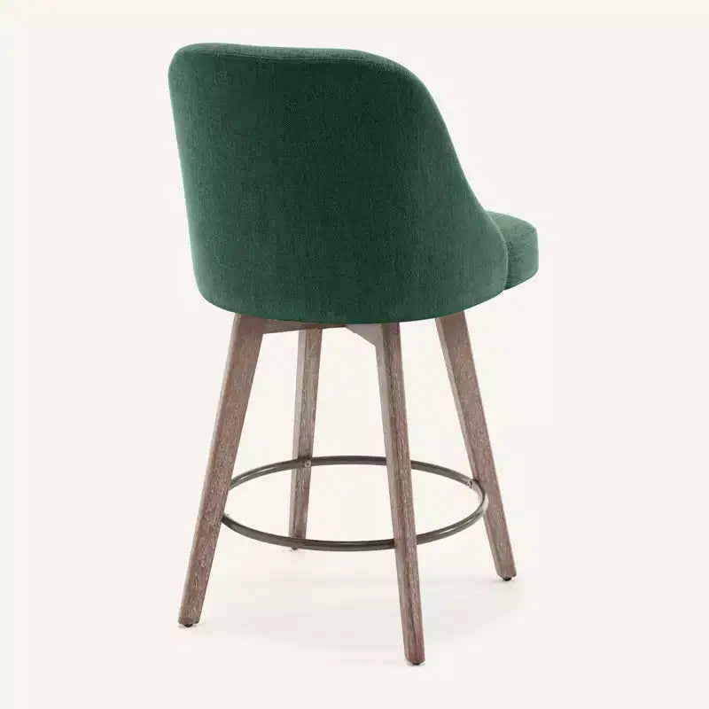 Bekrvio 26'' Counter Height Swivel Bar Stools Set of 4 Backs and Wood Legs,Linen Fabric/PU Leather Upholstered Barstools for Kitchen Island