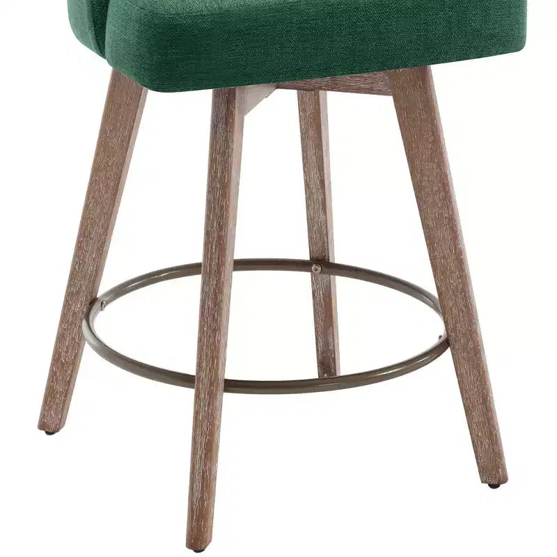 Bekrvio 26'' Counter Height Swivel Bar Stools Set of 4 Backs and Wood Legs,Linen Fabric/PU Leather Upholstered Barstools for Kitchen Island