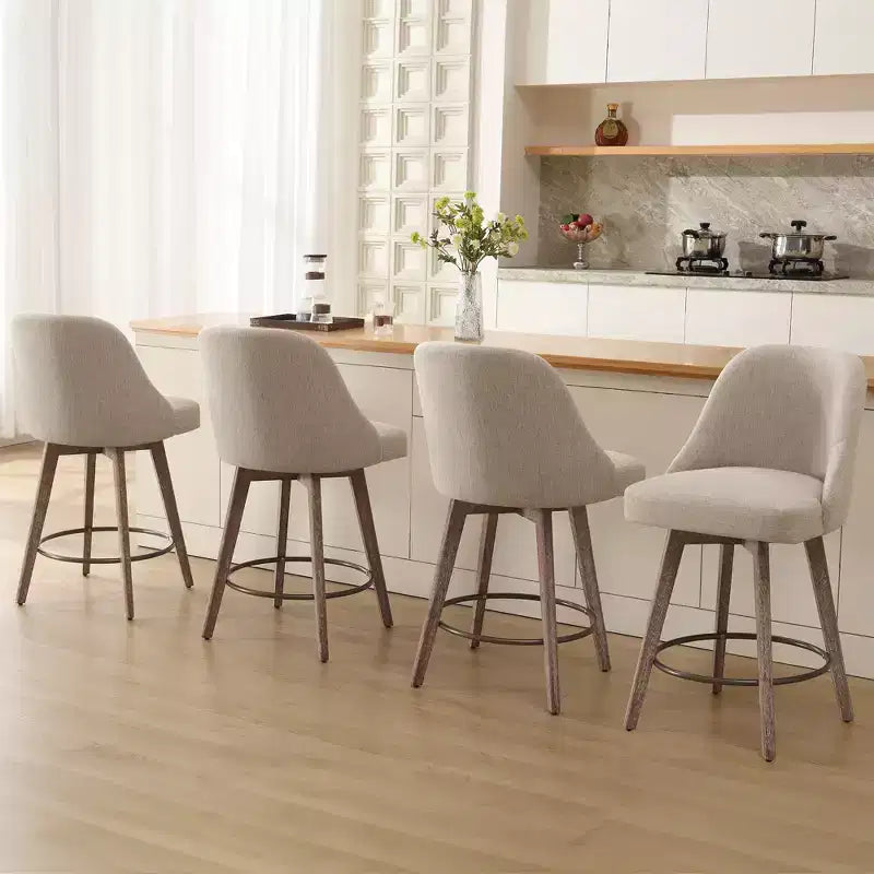 Bekrvio 26'' Counter Height Swivel Bar Stools Set of 4 Backs and Wood Legs,Linen Fabric/PU Leather Upholstered Barstools for Kitchen Island