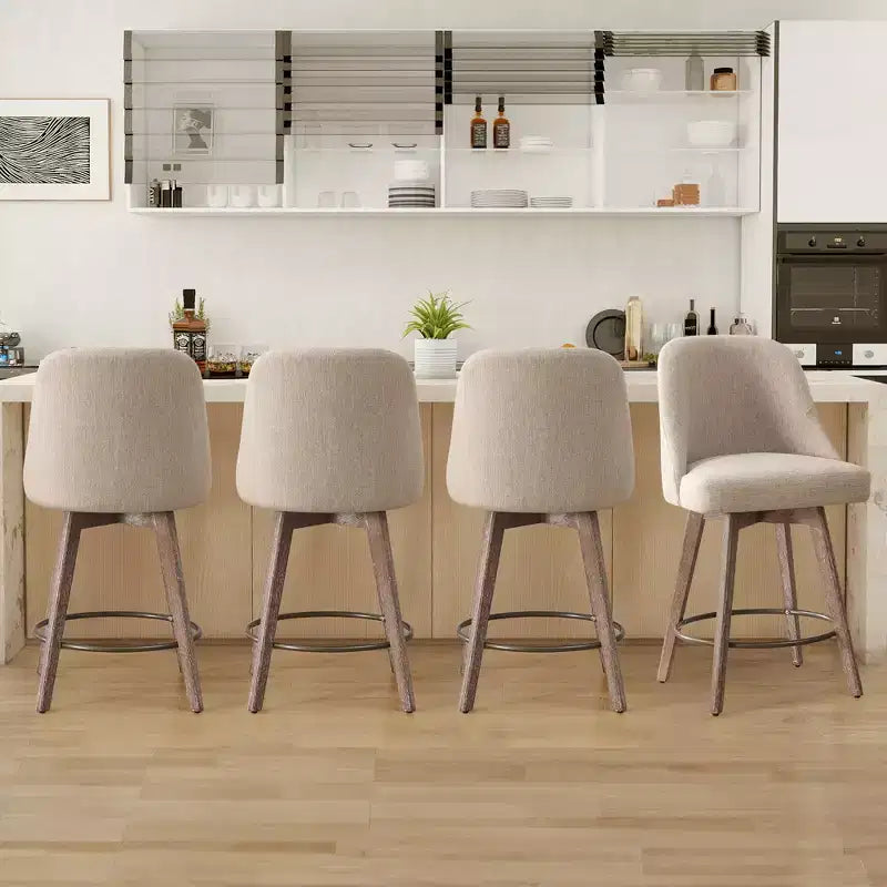 Bekrvio 26'' Counter Height Swivel Bar Stools Set of 4 Backs and Wood Legs,Linen Fabric/PU Leather Upholstered Barstools for Kitchen Island