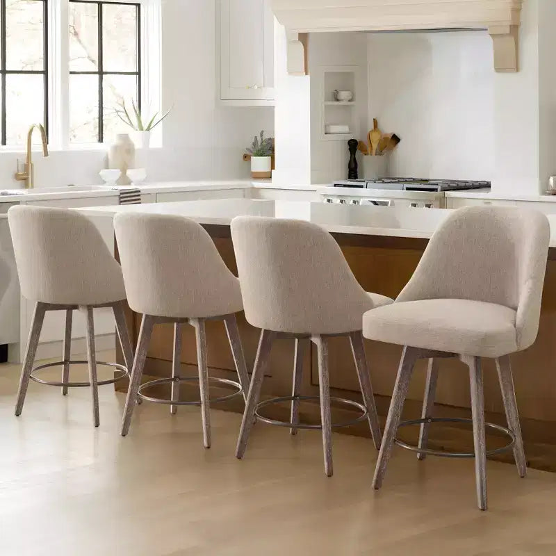 Bekrvio 26'' Counter Height Swivel Bar Stools Set of 4 Backs and Wood Legs,Linen Fabric/PU Leather Upholstered Barstools for Kitchen Island