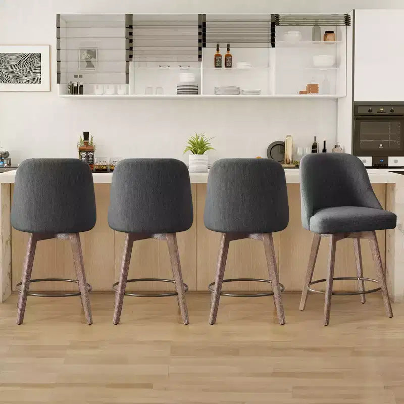 Bekrvio 26'' Counter Height Swivel Bar Stools Set of 4 Backs and Wood Legs,Linen Fabric/PU Leather Upholstered Barstools for Kitchen Island