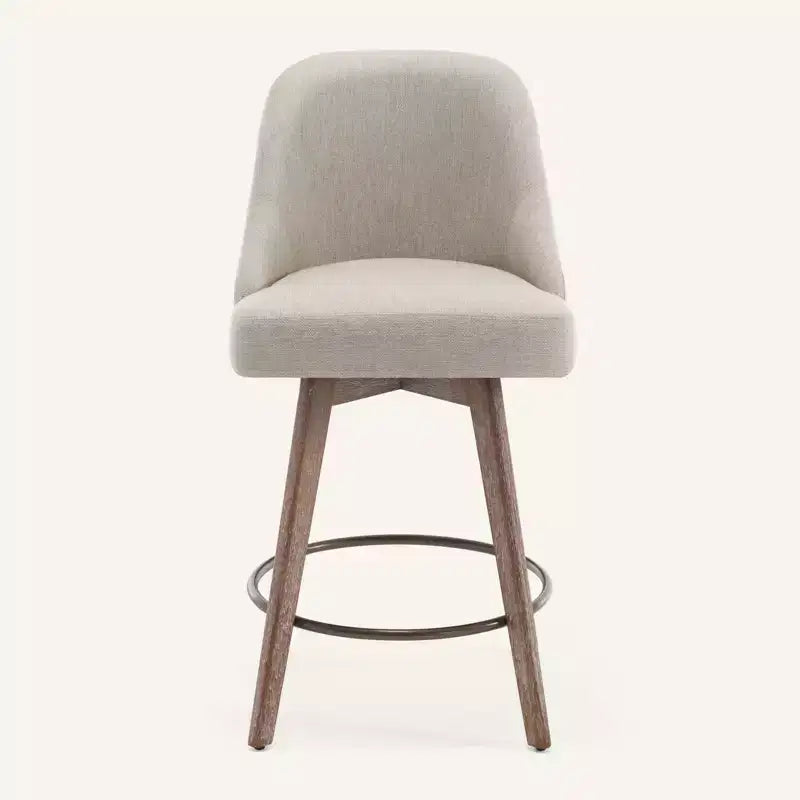 Bekrvio 26'' Counter Height Swivel Bar Stools Set of 4 Backs and Wood Legs,Linen Fabric/PU Leather Upholstered Barstools for Kitchen Island