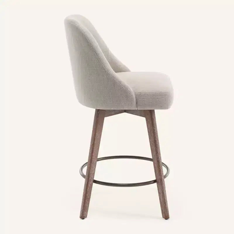 Bekrvio 26'' Counter Height Swivel Bar Stools Set of 4 Backs and Wood Legs,Linen Fabric/PU Leather Upholstered Barstools for Kitchen Island