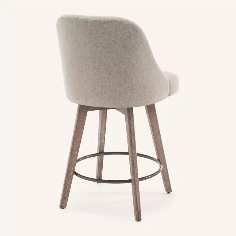 Bekrvio 26'' Counter Height Swivel Bar Stools Set of 4 Backs and Wood Legs,Linen Fabric/PU Leather Upholstered Barstools for Kitchen Island