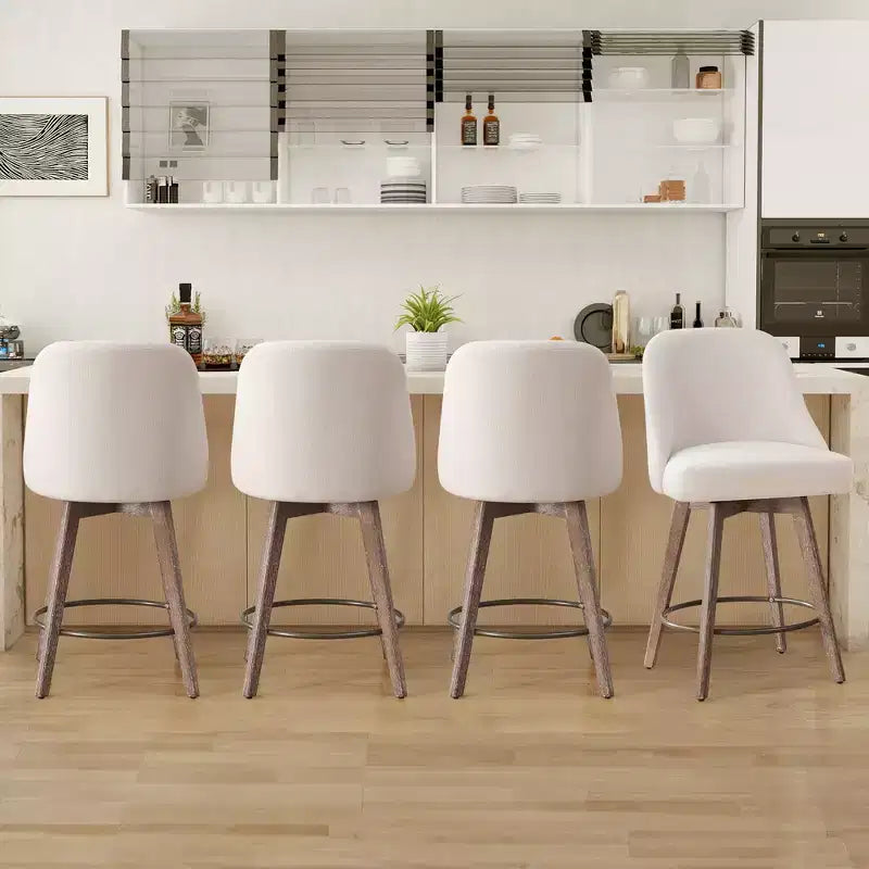 Bekrvio 26'' Counter Height Swivel Bar Stools Set of 4 Backs and Wood Legs,Linen Fabric/PU Leather Upholstered Barstools for Kitchen Island