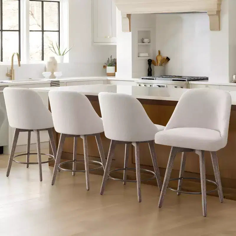 Bekrvio 26'' Counter Height Swivel Bar Stools Set of 4 Backs and Wood Legs,Linen Fabric/PU Leather Upholstered Barstools for Kitchen Island